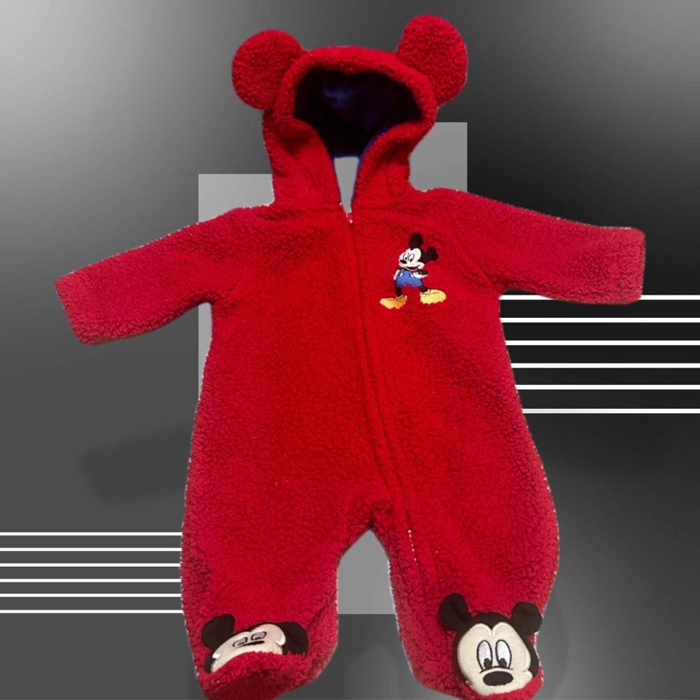 Disney Baby Red Mickey Mouse Fleece Baby Bunting Coat 3 Months